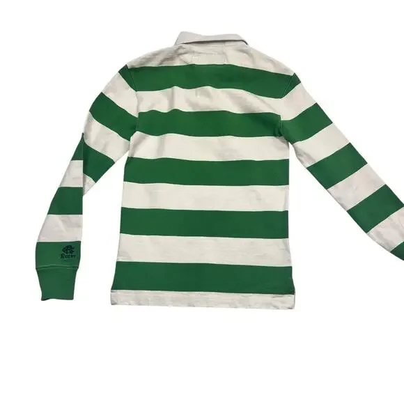 Vintage Rugby Ralph Lauren Slim Fit Polo Shirt Preppy Ivy League XS Green Stripe - Picture 7 of 12